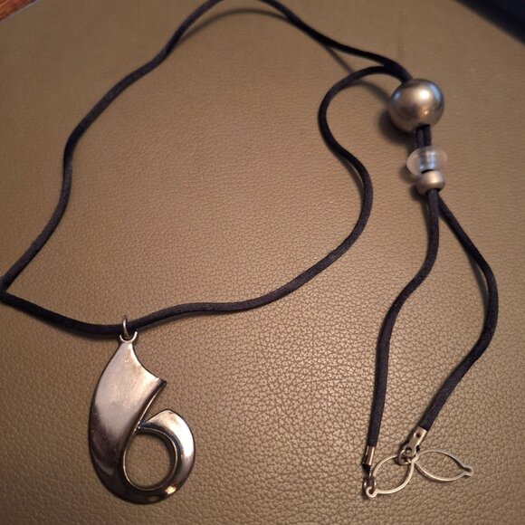 Unique Silver Tone Pendant On Black‎ Cord Necklace With Adjustable Length - Picture 3 of 4